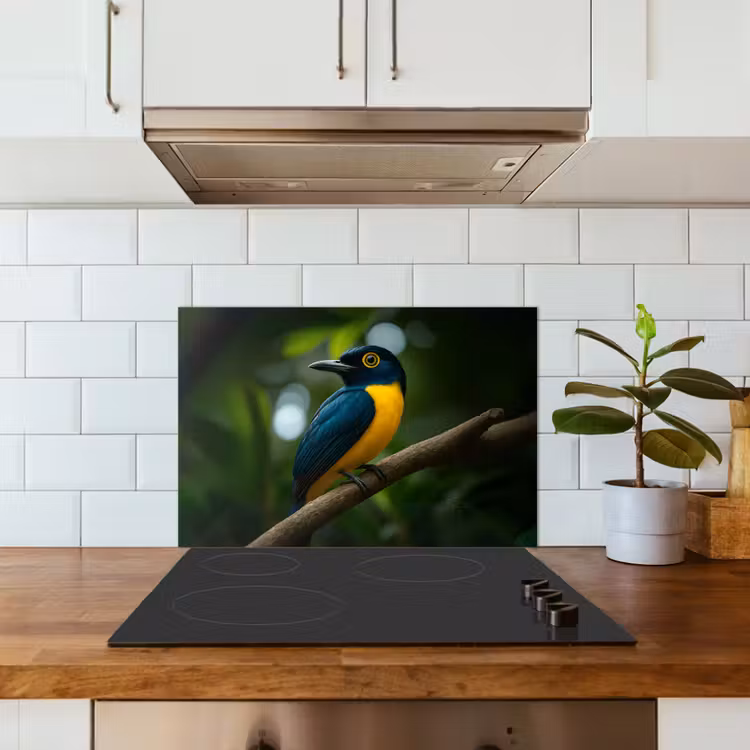 Kitchen splashback for hob - Bird - Branch - Yellow - Leaves — 3