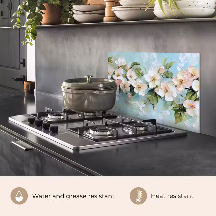 Kitchen splashback for hob - Blossom - Leaves - Light blue — 2
