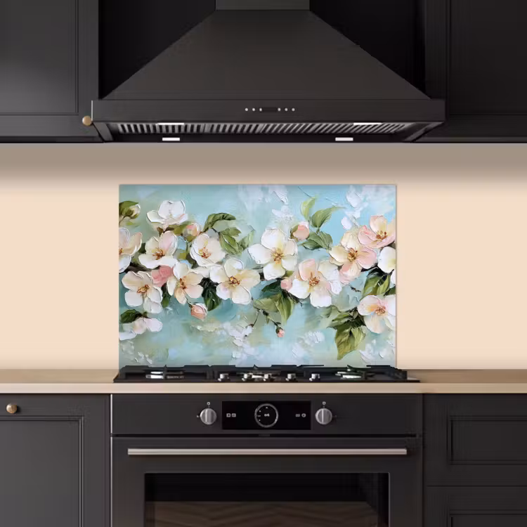 Kitchen splashback for hob - Blossom - Leaves - Light blue — 5
