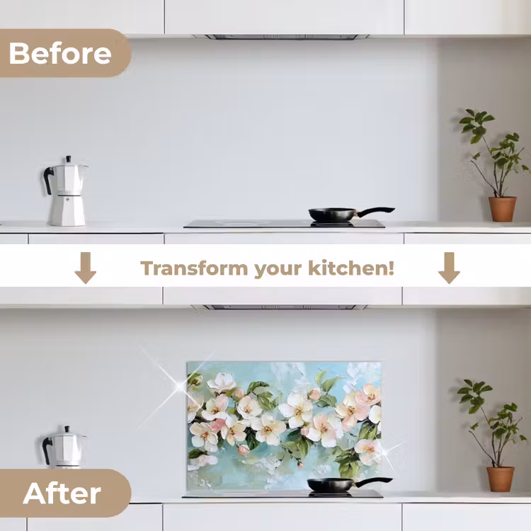 Kitchen splashback for hob - Blossom - Leaves - Light blue — 7