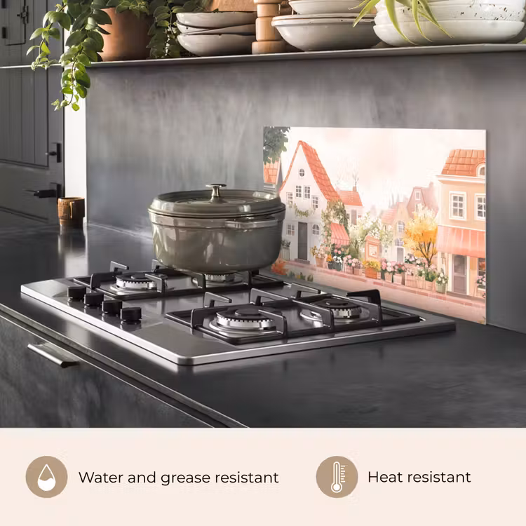 Kitchen splashback for hob - Flowers - Houses - Village — 2
