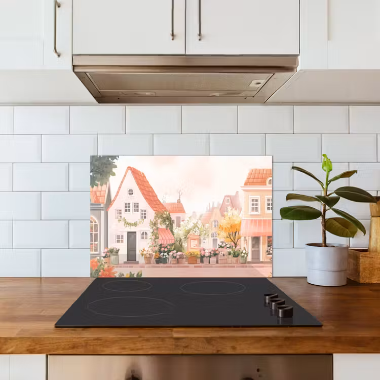 Kitchen splashback for hob - Flowers - Houses - Village — 3