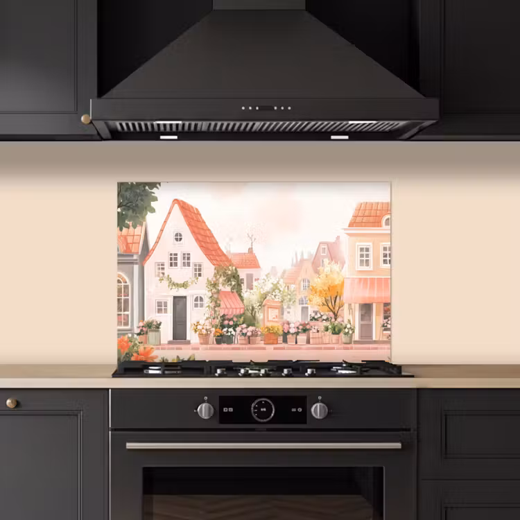 Kitchen splashback for hob - Flowers - Houses - Village — 5
