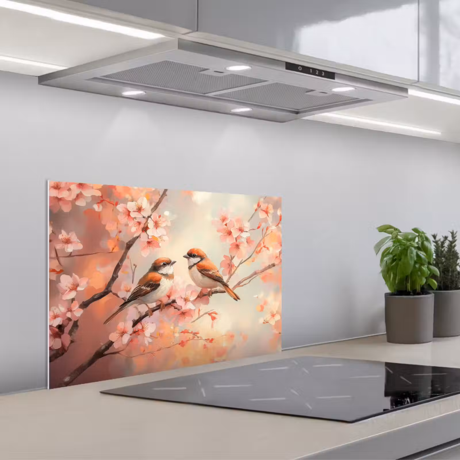 Kitchen splashback for hob - Birds - Romantic - Blossom Branch — 1