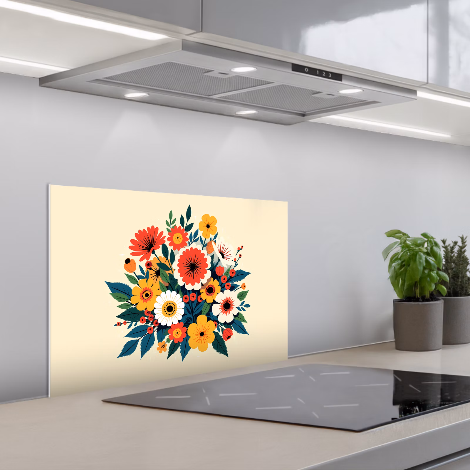 Kitchen splashback for hob - Bouquet - Leaves - Illustration - Colorful — 1