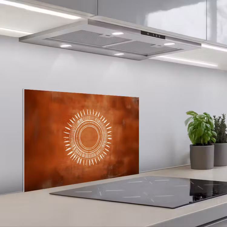 Kitchen splashback for hob - Abstract - Lines - Sunrays - Reddish brown — 1