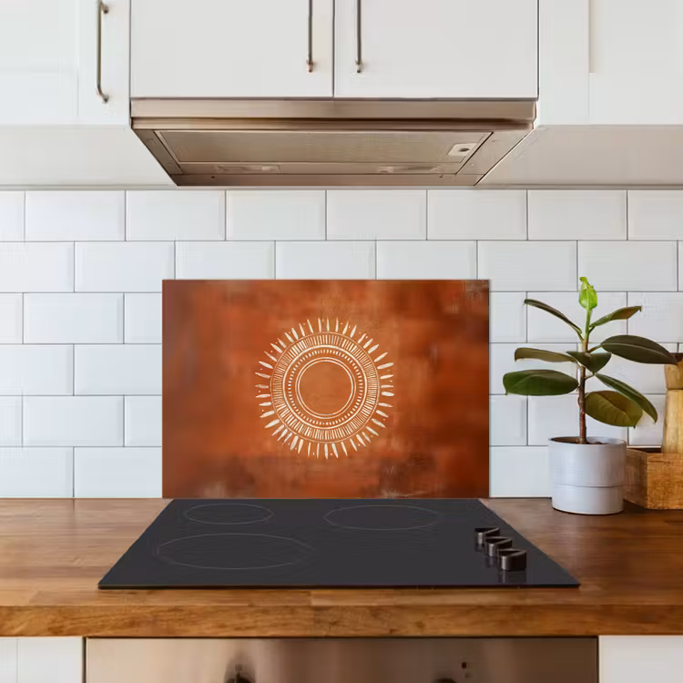 Kitchen splashback for hob - Abstract - Lines - Sunrays - Reddish brown — 3