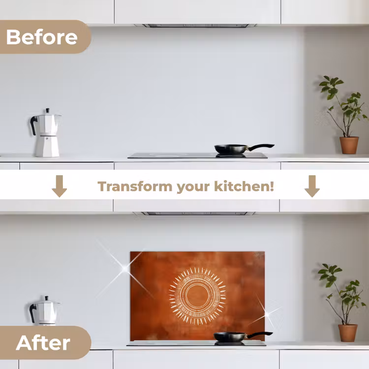 Kitchen splashback for hob - Abstract - Lines - Sunrays - Reddish brown — 7