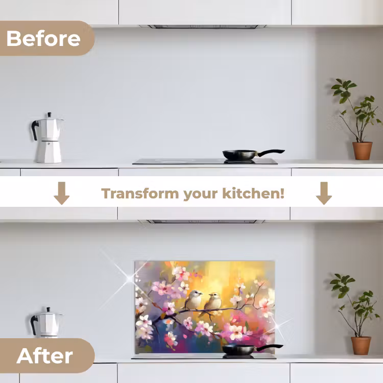 Kitchen splashback for hob - Birds - Flowers - Pink — 7