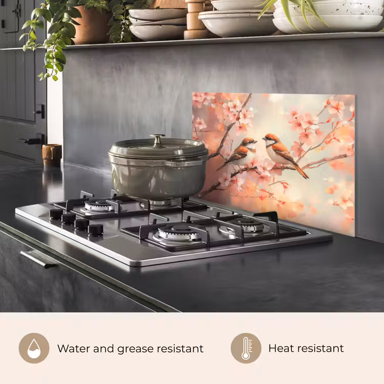 Kitchen splashback for hob - Birds - Romantic - Blossom Branch — 2