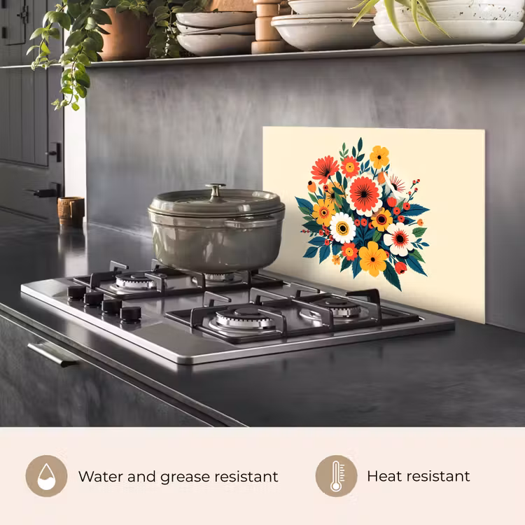 Kitchen splashback for hob - Bouquet - Leaves - Illustration - Colorful — 2