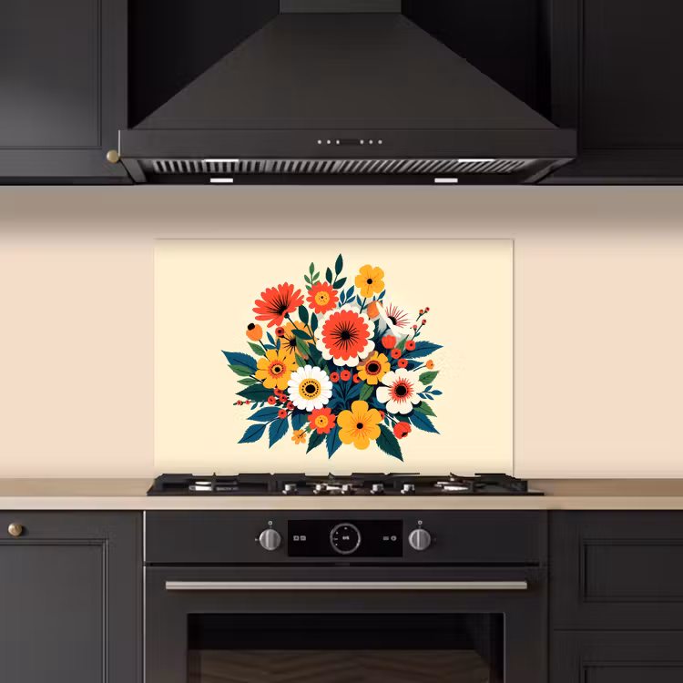 Kitchen splashback for hob - Bouquet - Leaves - Illustration - Colorful — 5