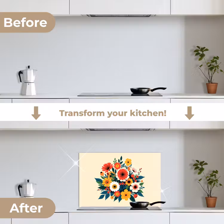 Kitchen splashback for hob - Bouquet - Leaves - Illustration - Colorful — 7