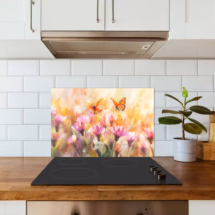 Kitchen splashback for hob - Butterflies - Orange - Flowers — 3