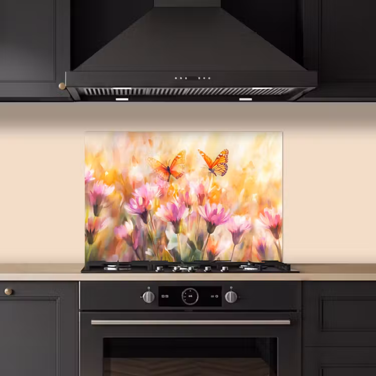 Kitchen splashback for hob - Butterflies - Orange - Flowers — 5
