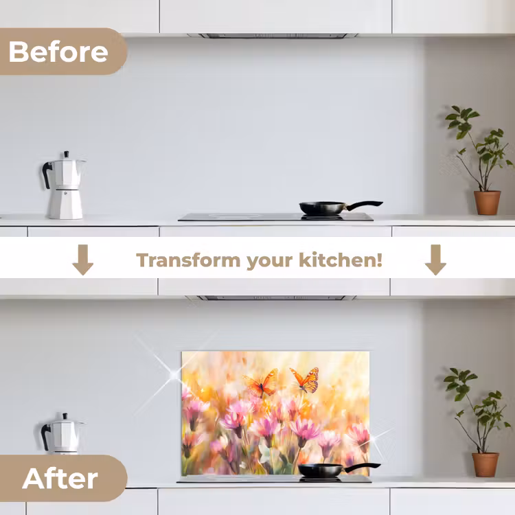 Kitchen splashback for hob - Butterflies - Orange - Flowers — 7
