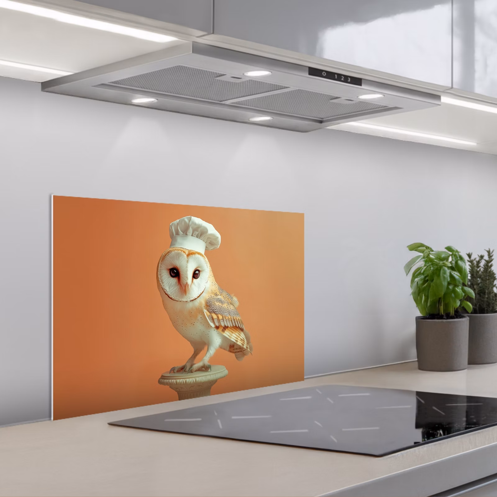 Kitchen splashback for hob - Barn owl - Cook's hat - Orange - Bird — 1