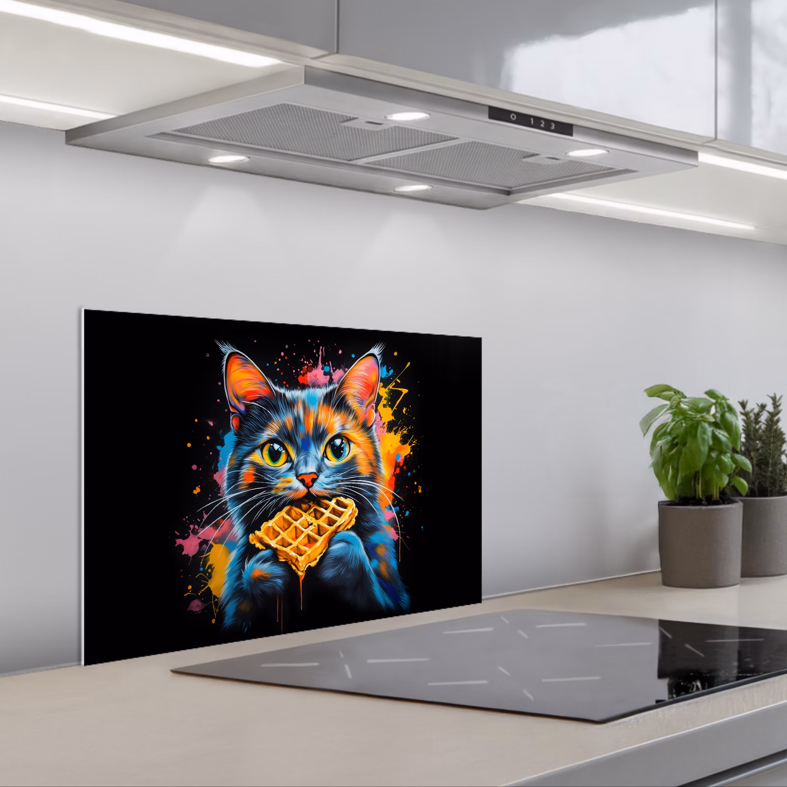Kitchen splashback for hob - Cat - Graffiti - Colorful - Waffle - Food — 1