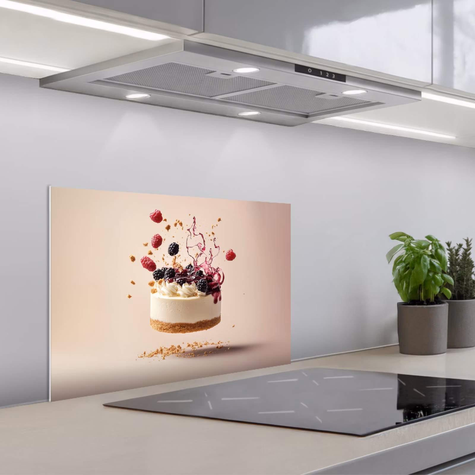 Kitchen splashback for hob - Cheesecake - Food - Pink - Cake — 1