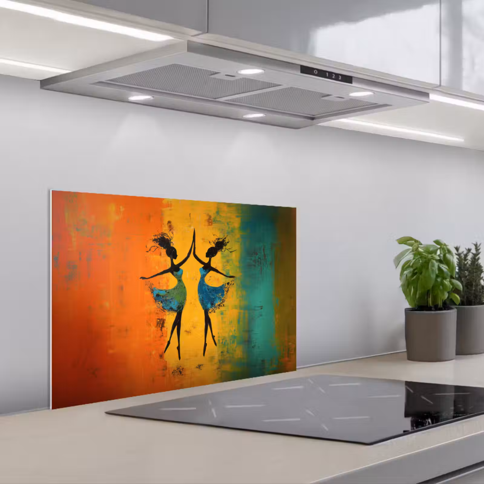 Kitchen splashback for hob - Dancing - Women - Paint texture — 1