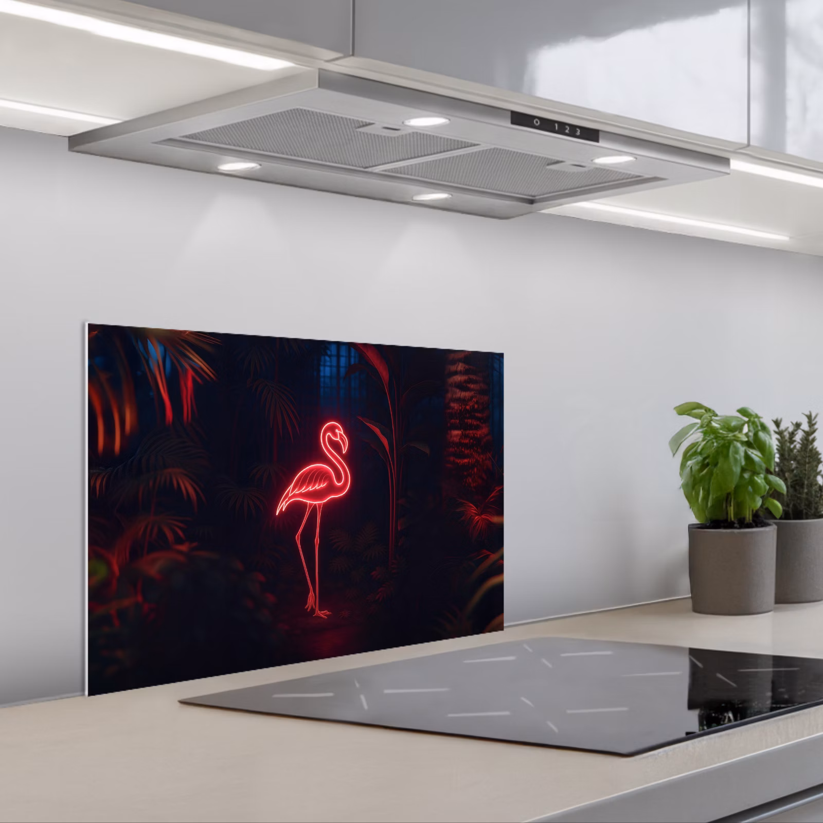 Kitchen splashback for hob - Flamingo - Pink - Neon - Light — 1