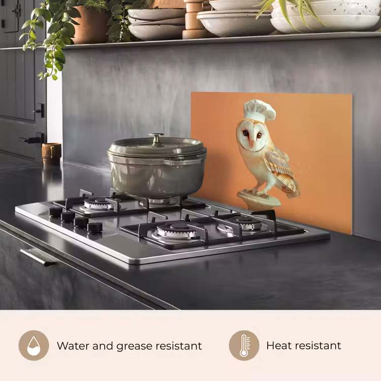 Kitchen splashback for hob - Barn owl - Cook's hat - Orange - Bird — 2