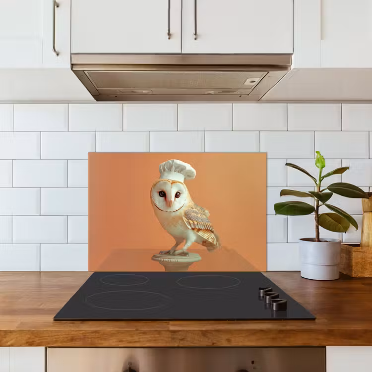 Kitchen splashback for hob - Barn owl - Cook's hat - Orange - Bird — 3