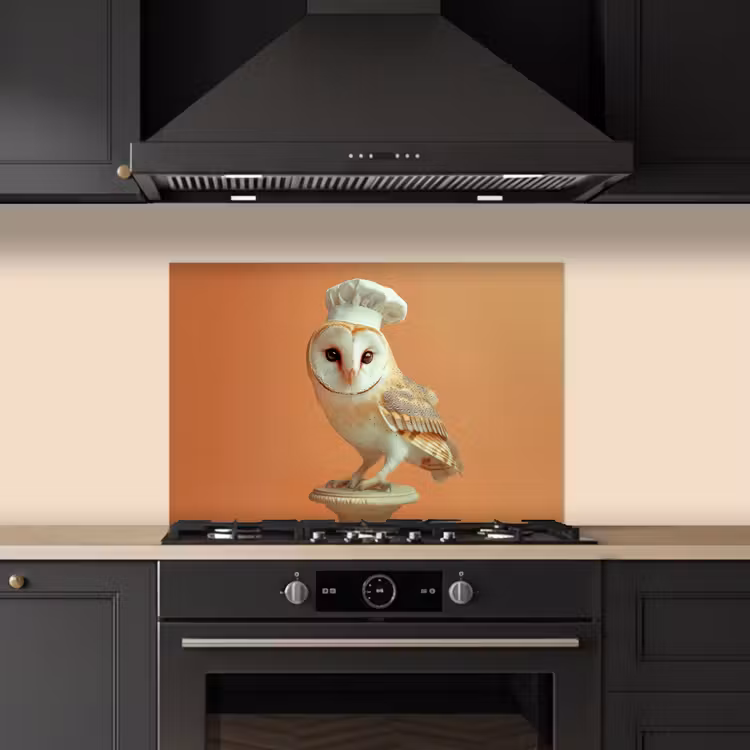 Kitchen splashback for hob - Barn owl - Cook's hat - Orange - Bird — 5