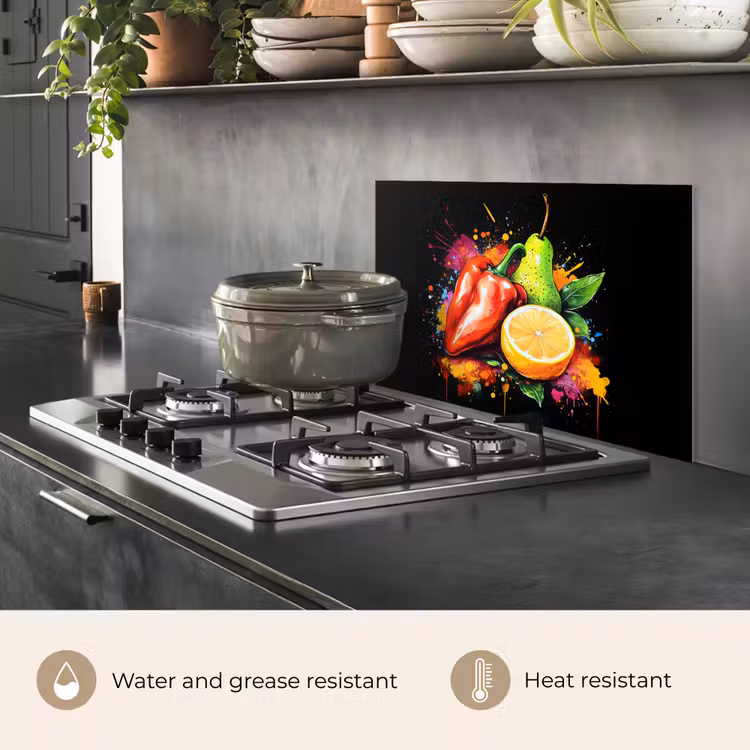 Kitchen splashback for hob - Bell pepper - Pear - Lemon - Graffiti - Paint - Abstract — 2