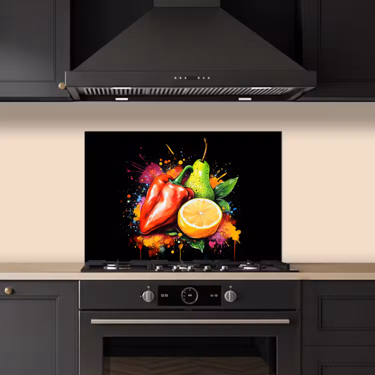 Kitchen splashback for hob - Bell pepper - Pear - Lemon - Graffiti - Paint - Abstract — 5
