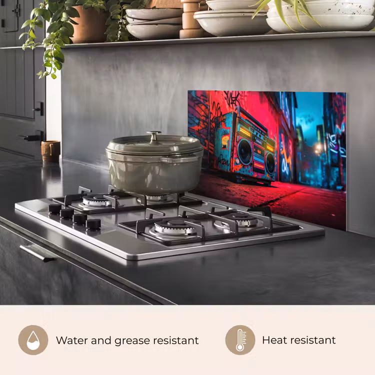 Kitchen splashback for hob - Boombox - Red - Graffiti - Neon — 2