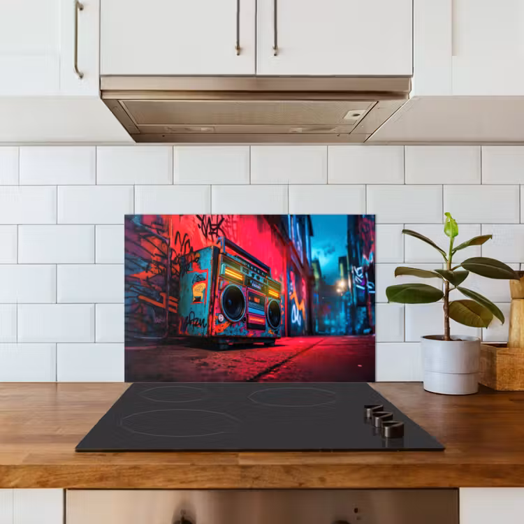 Kitchen splashback for hob - Boombox - Red - Graffiti - Neon — 3