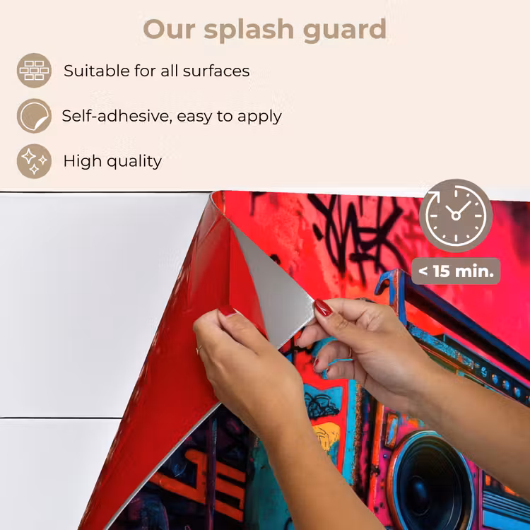 Kitchen splashback for hob - Boombox - Red - Graffiti - Neon — 4