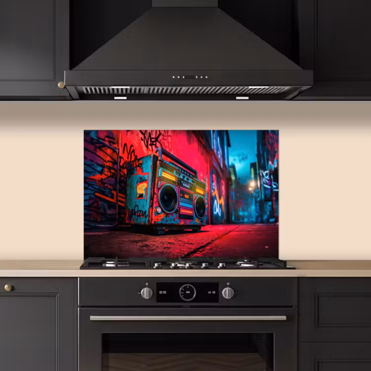 Kitchen splashback for hob - Boombox - Red - Graffiti - Neon — 5