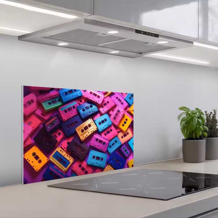 Kitchen splashback for hob - Cassette tape - Colorful - Energetic — 1