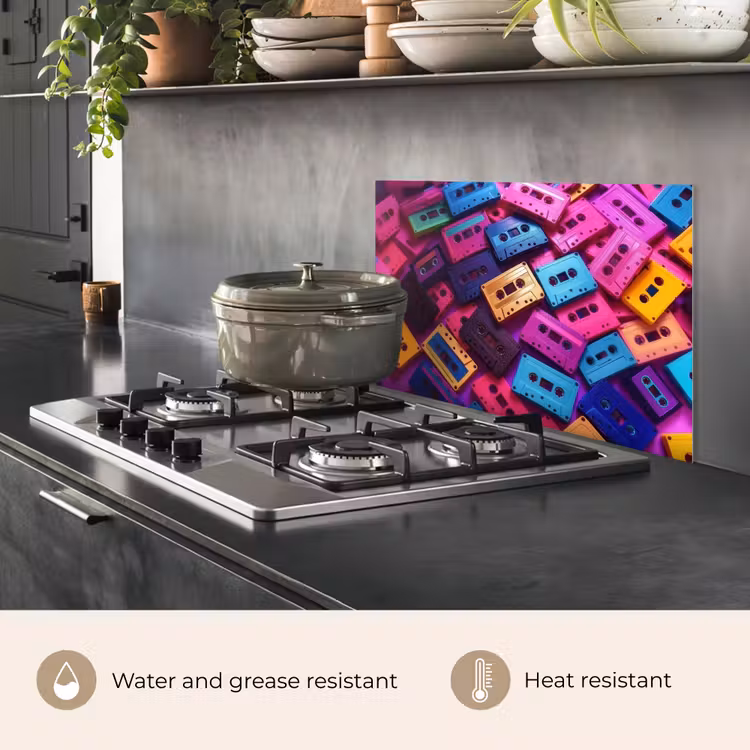 Kitchen splashback for hob - Cassette tape - Colorful - Energetic — 2
