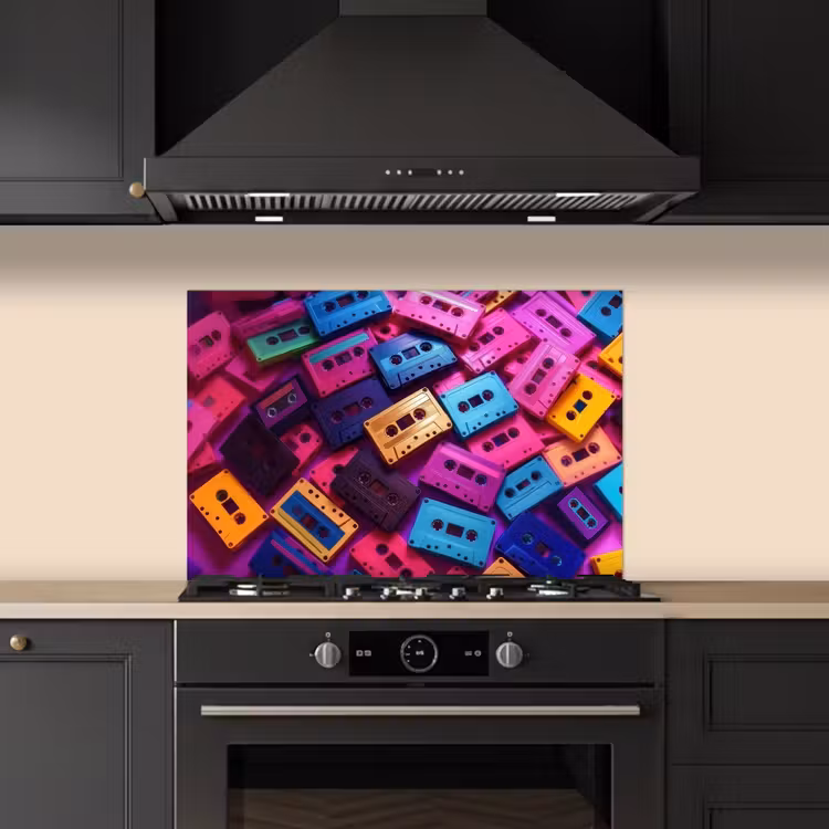 Kitchen splashback for hob - Cassette tape - Colorful - Energetic — 5