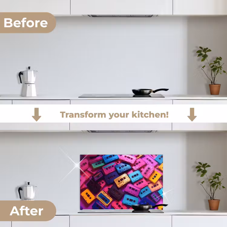 Kitchen splashback for hob - Cassette tape - Colorful - Energetic — 7