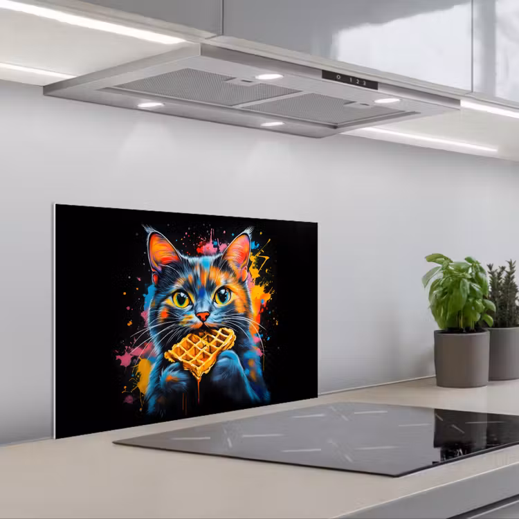 Kitchen splashback for hob - Cat - Graffiti - Colorful - Waffle - Food — 1