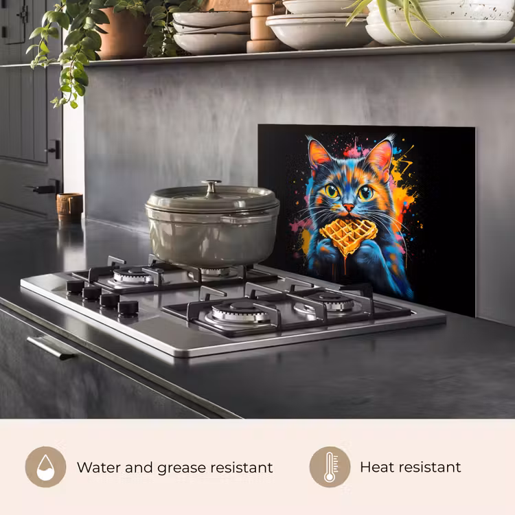 Kitchen splashback for hob - Cat - Graffiti - Colorful - Waffle - Food — 2