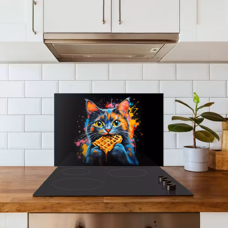 Kitchen splashback for hob - Cat - Graffiti - Colorful - Waffle - Food — 3