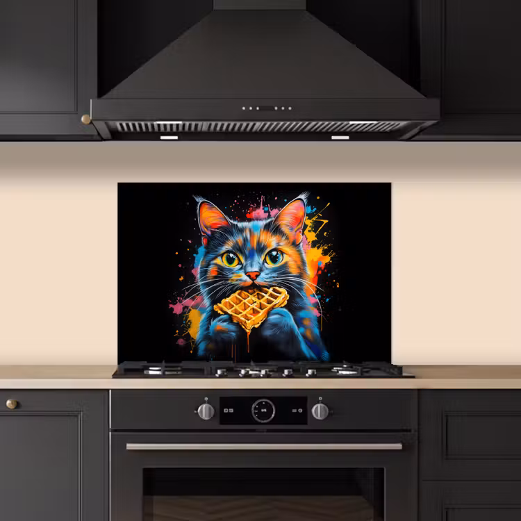 Kitchen splashback for hob - Cat - Graffiti - Colorful - Waffle - Food — 5