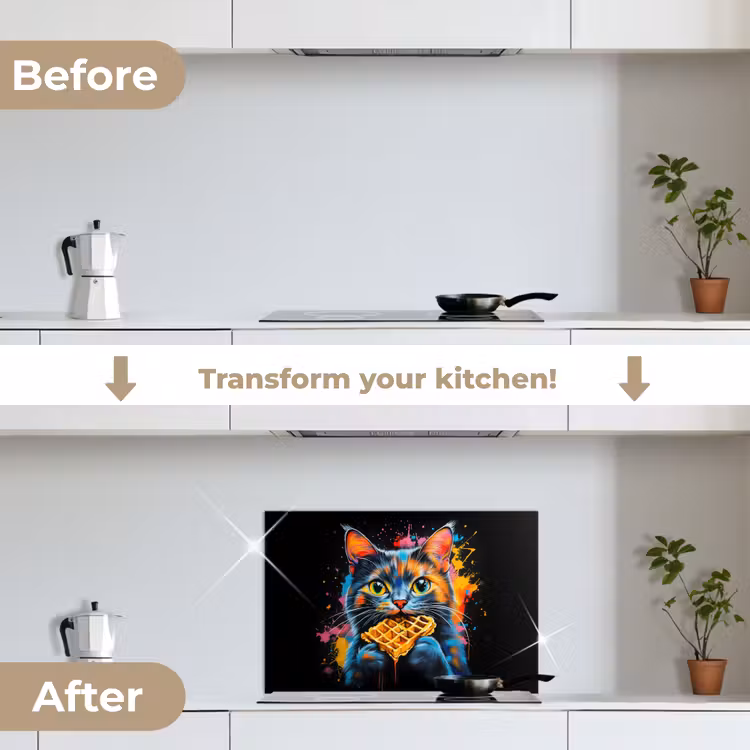 Kitchen splashback for hob - Cat - Graffiti - Colorful - Waffle - Food — 7