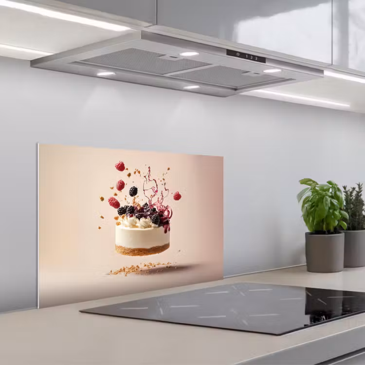 Kitchen splashback for hob - Cheesecake - Food - Pink - Cake — 1