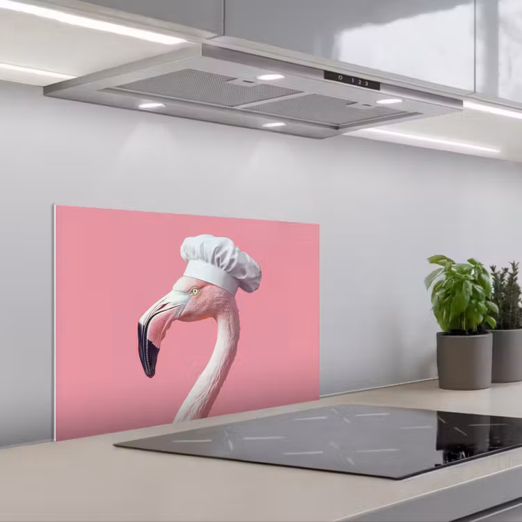 Kitchen splashback for hob - Flamingo - Pink - Cook's hat - Bird — 1