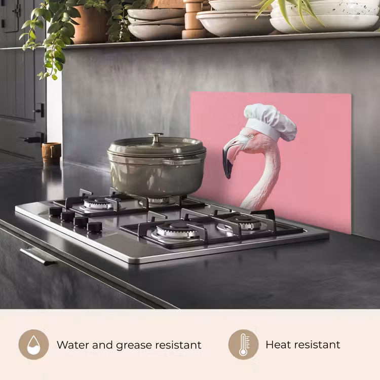 Kitchen splashback for hob - Flamingo - Pink - Cook's hat - Bird — 2