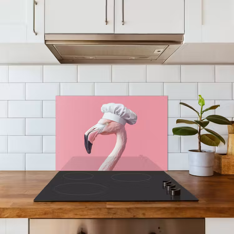 Kitchen splashback for hob - Flamingo - Pink - Cook's hat - Bird — 3