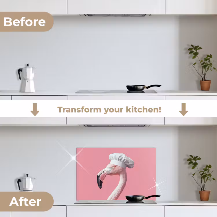 Kitchen splashback for hob - Flamingo - Pink - Cook's hat - Bird — 7
