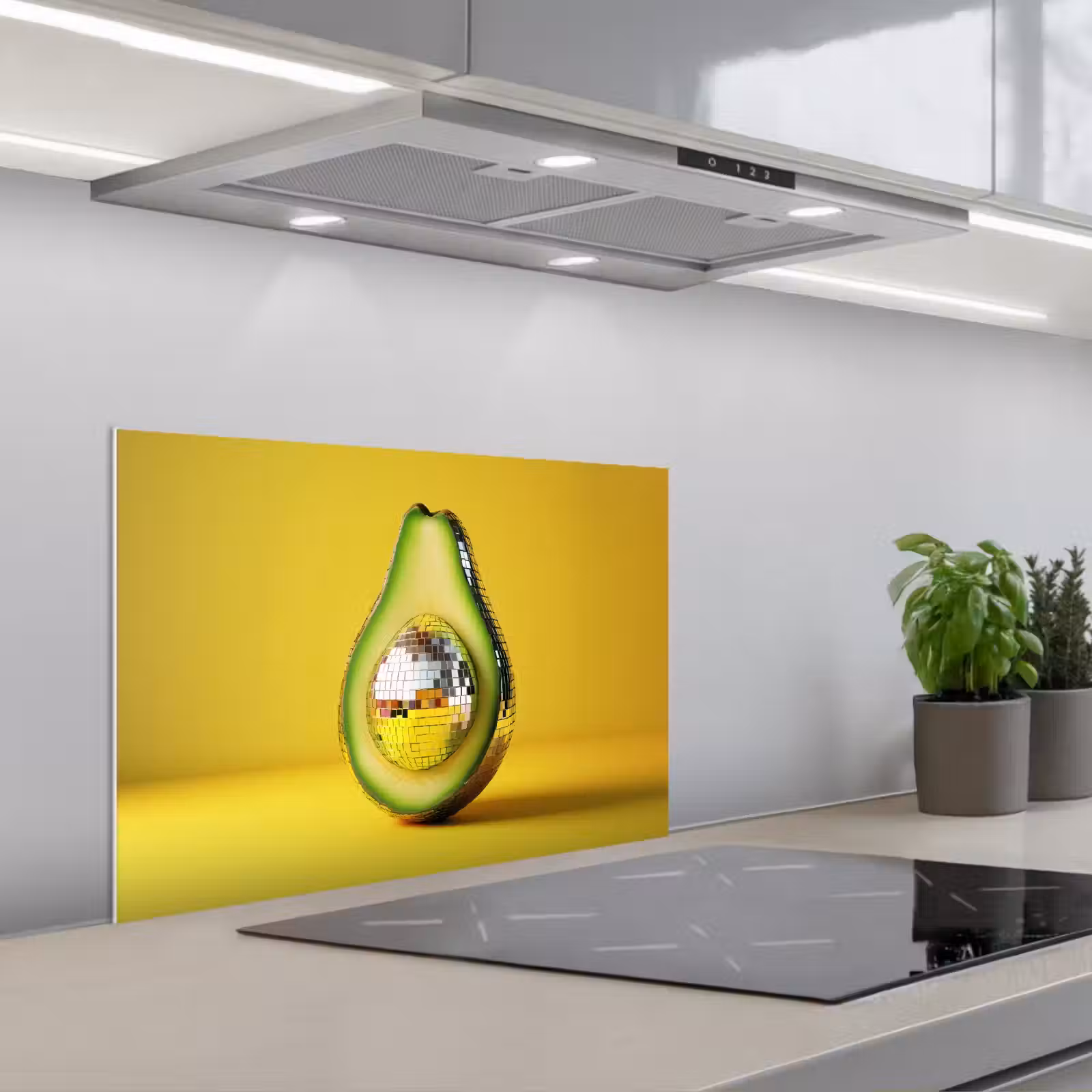 Kitchen splashback for hob - Avocado - Discoball - Yellow - Glitter — 1