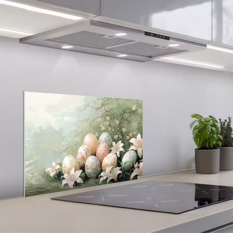 Kitchen splashback for hob - Easter eggs - Pastel shades - Flowers — 1